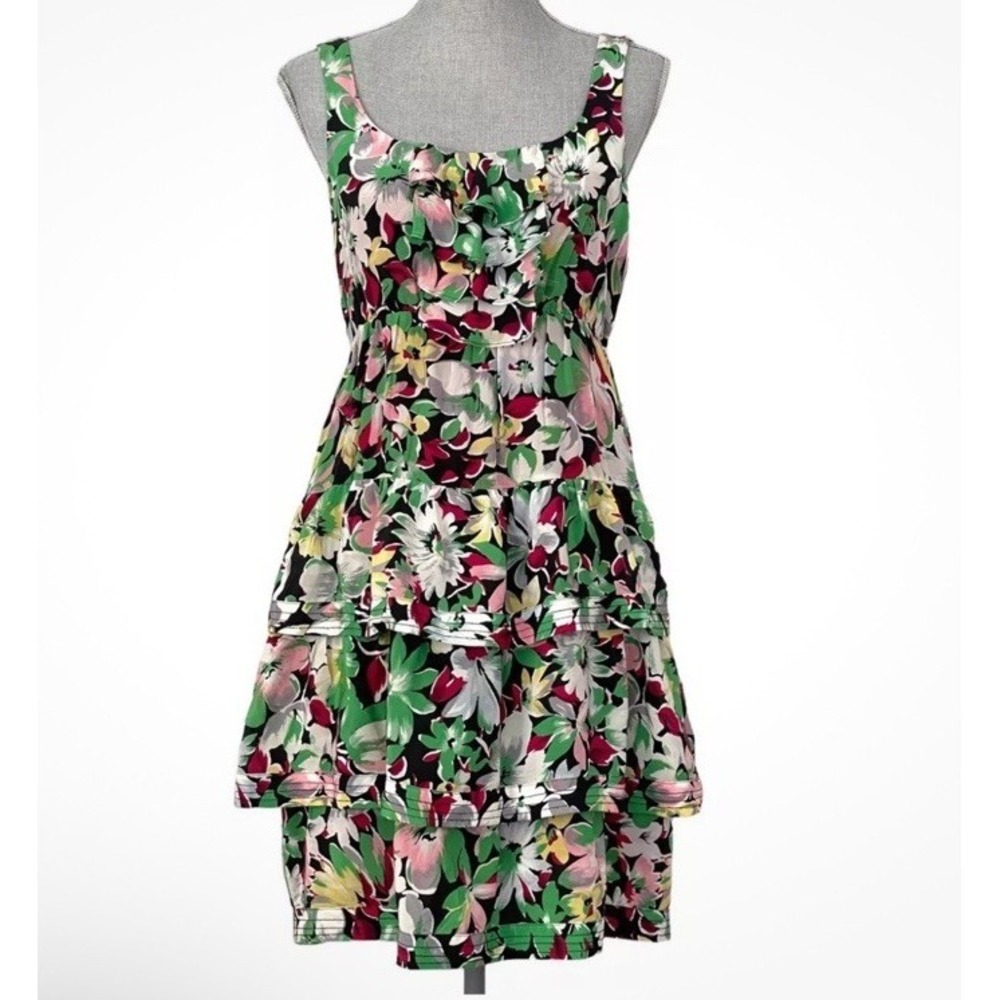 Anthropologie Moulinett Soeurs Akebia Floral Silk Tiered Dress Size 12 Green